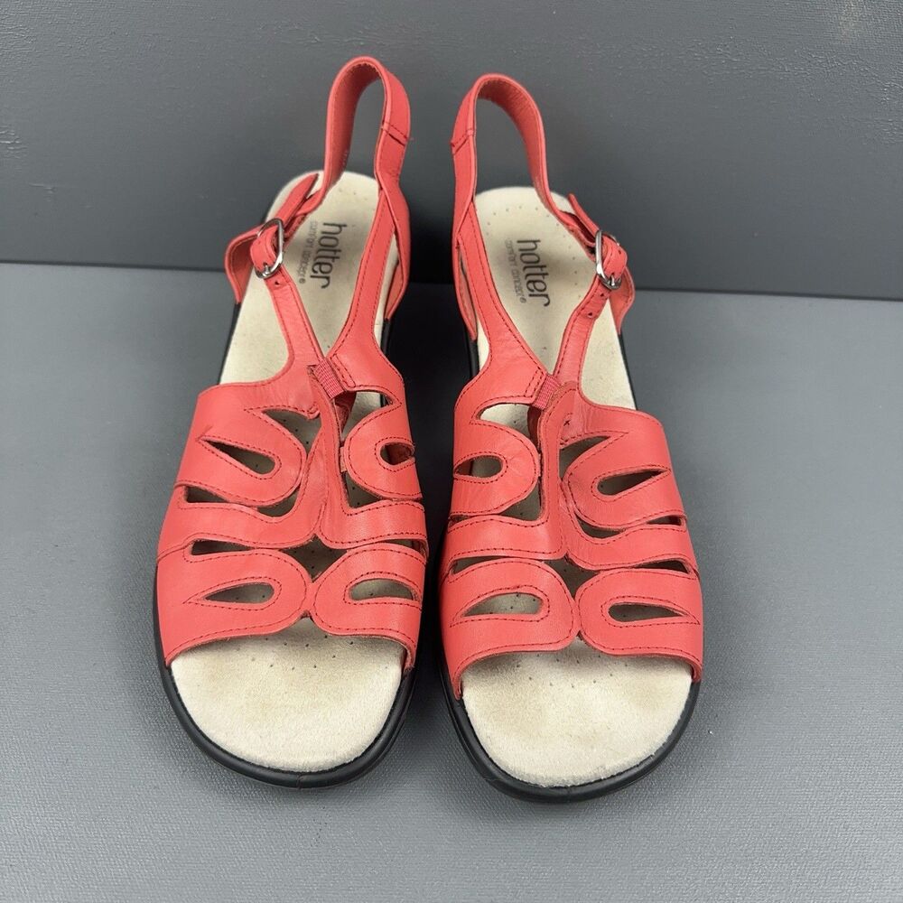 Hotter Crystal Coral Leather Sandals Womens UK 8 US 10 EU 42 Comfort Slingback - Picture 4 of 9